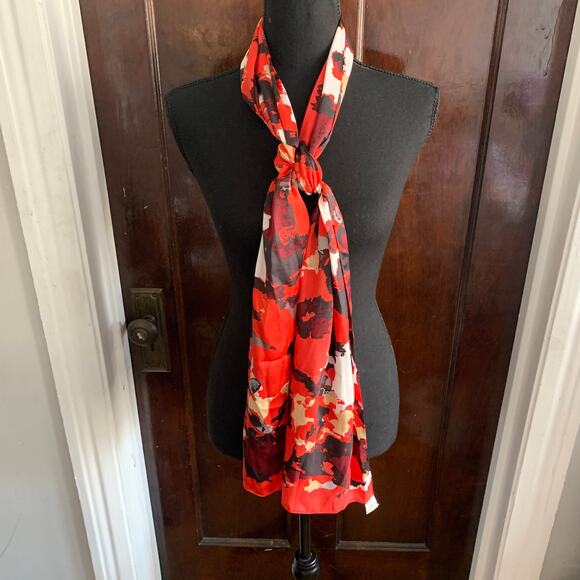Designer Anne Klein Polyester Oblong Fashion Scarf RED Dappling Splotches - Picture 4 of 7